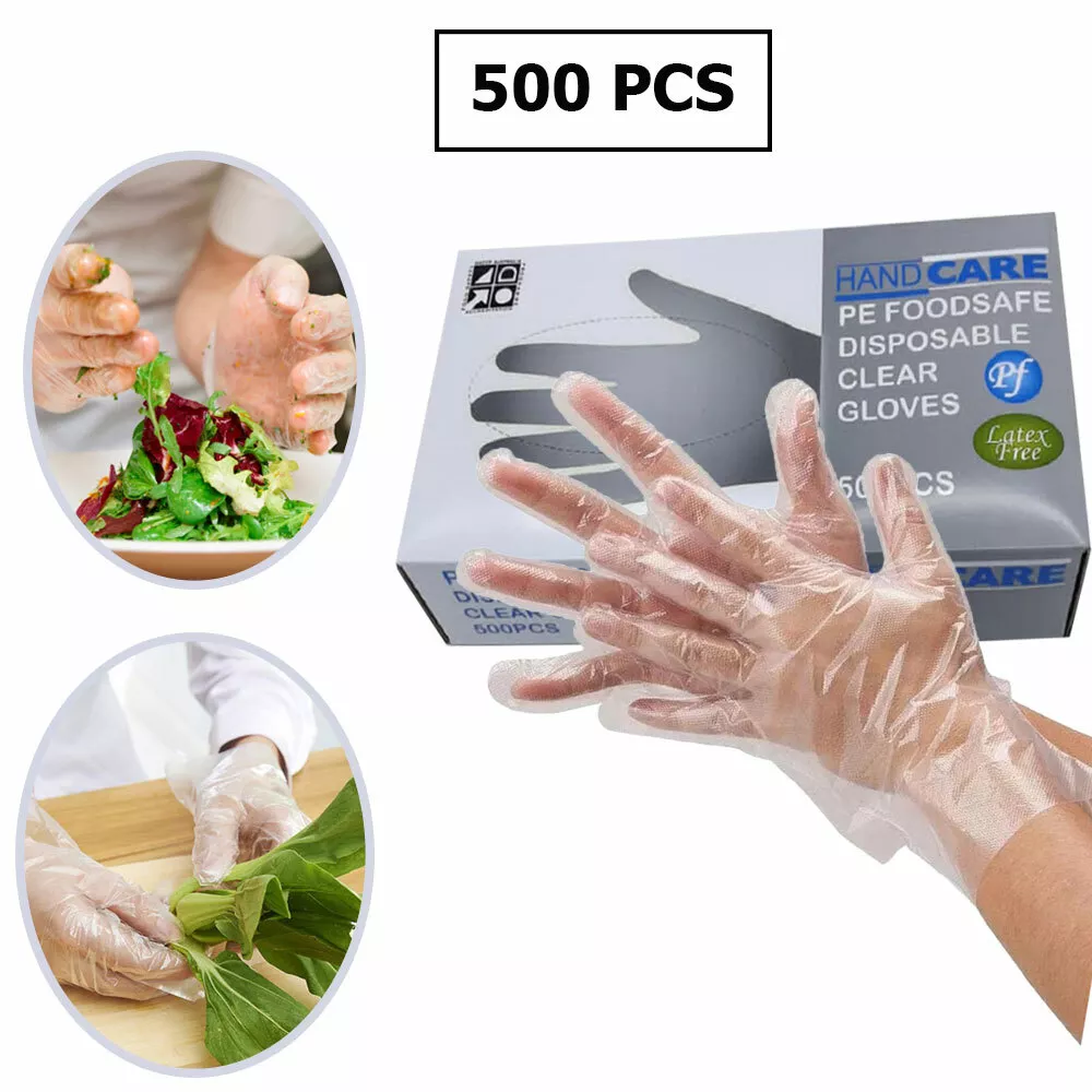 Transparent Disposable Plastic Gloves Food Handling Hygienic 500pcs Clear Glove
