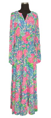 Lilly Pulitzer Pauline Zanzibar Blue Bunny Business Maxi Dress Size XL