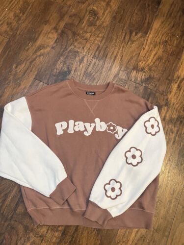 Brown & Cream Playboy Brand Oversized Sweatshirt Size M Ladies - Picture 3 of 9