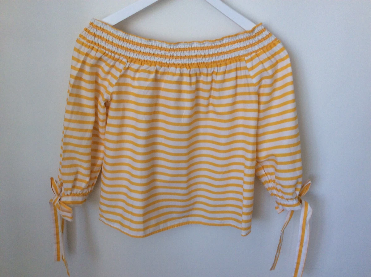 Yellow and white striped off the sales shoulder top