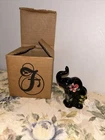 FENTON GLASS BLACK TRUNK UP HP M YOUNG SIGNED ELEPHANT FIGURINE