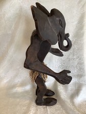 AFRICAN LARGE PRIMITIVE HAND CARVED WOODEN TRIBAL FIGURE WITH ELEPHANT HEAD