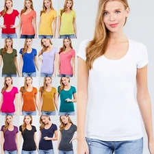 Junior Petite Women Scoop Neck Short Sleeve Basic Cotton T-Shirt Tee Top T9663