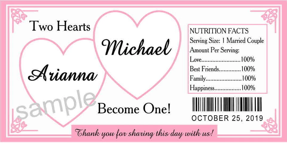 HEARTS WEDDING FAVORS 水瓶标签防水 ~ 光面 ~ 任何颜色 — 第 2/2 张图片