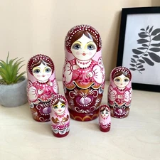 Pink Style Beauty Nesting doll,  Matryoshka set 5pcs 5,4'' , Ukrainian Artist