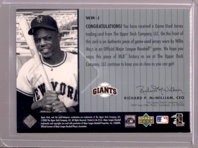 WILLIE MAYS 2000 Upper Deck A Piece of History 3000 Hit Club Game Jersey #WM-J - Image 2 of 2