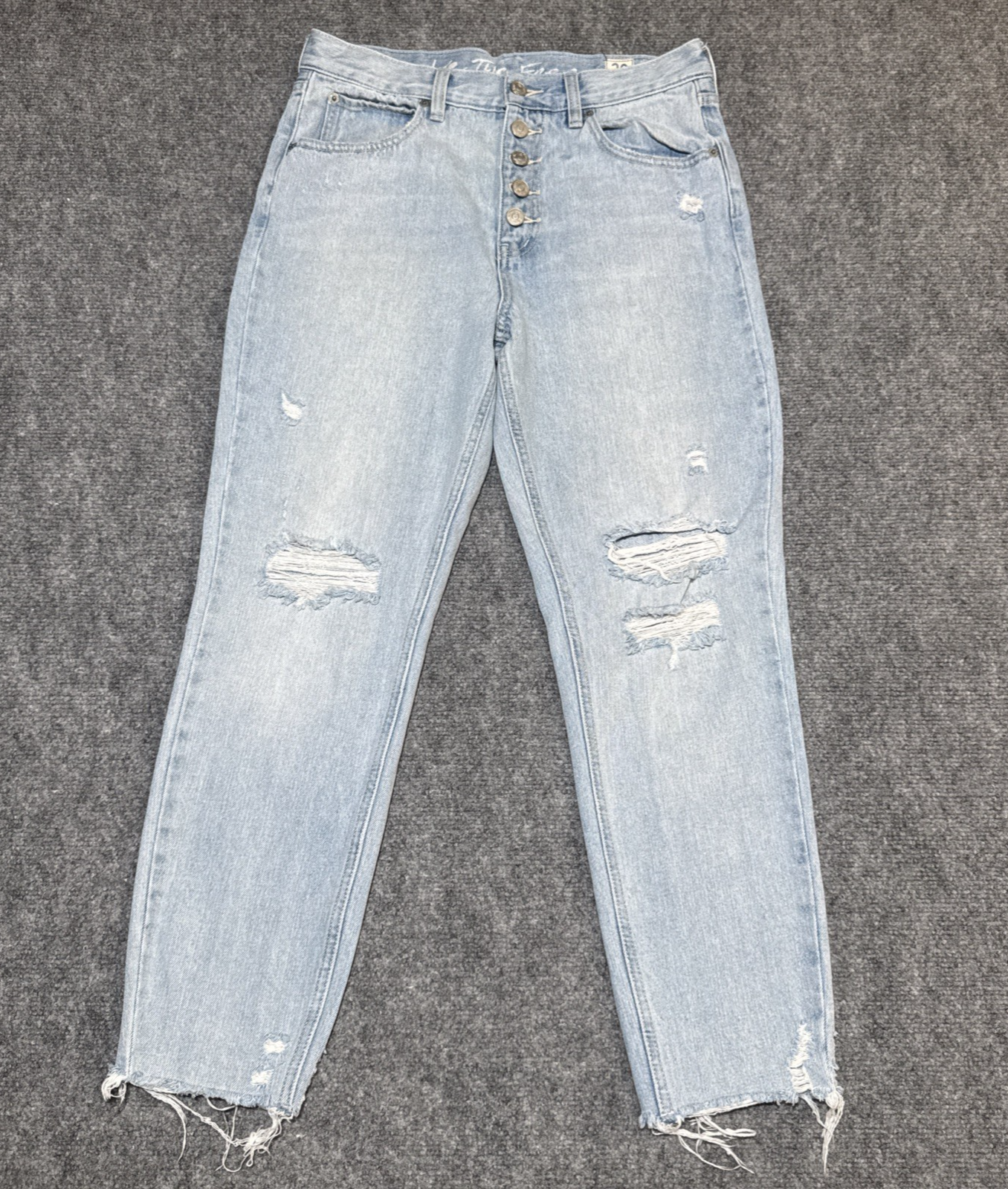 We The Free Women’s Sz 28 High Rise Light Blue Jeans Denim Button Fly Distressed