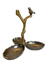 Divided Serving Dish Tray Bird Tree Snack Appetizer Metal India Kitchen Decor