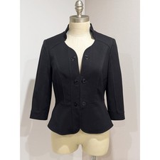 White House Black Market Women's Black 3/4 Sleeve Cropped Peplum Blazer Size 4