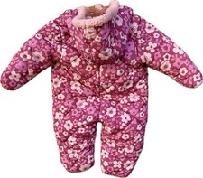 EUC Oshkosh B gosh Toddler Baby Girl Snowsuit Pink Floral Sherpa Hooded 3-6 Mo