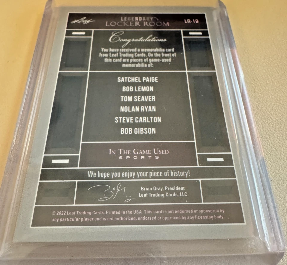 PAIGE/LEMON/RYAN/SEAVER/CARLTON/GIBSON 2022 Leaf ITG Used SIX GAME HOF RELIC /12 - Image 2 of 2