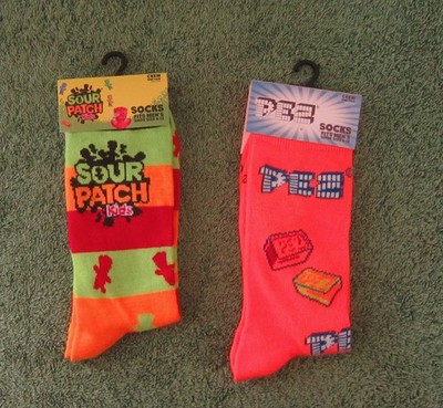 2 Pair Decorative Crew Socks Mens Size 6-12 PEZ, SOUR PATCH CANDY
