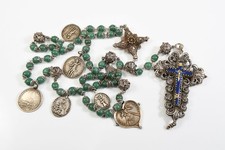 O36D02- Barokowy różaniec XVII/XVIII w. srebrny emaliowany awenturyn