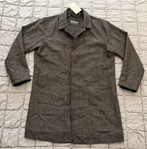Barbour lorden 100% wool overcoat charcoal glen plaid coat M men NEW MWO0301CH71 - product listing photo
