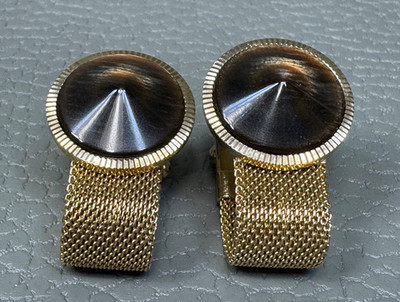 Vintage Domed Brown Lucite Yellow Gold Plated Wrap Around Cuff Links