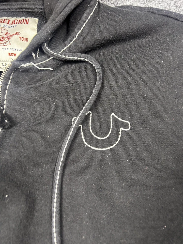 True Religion Hoodie Mens 2XL Black Full Zip Sweatshirt Contrast Stitch Buddha - Image 2 of 4