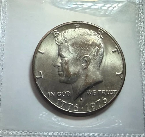 AU-BU 1976-D BICENTENNIAL JFK HALF DOLLAR IN PROTECTIVE FLIP STYLE COIN HOLDER