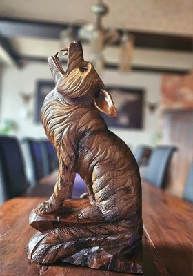 Wolf Statue, Solid Wood Sculpture Height  Garden House Deco Little Big Horn - Bild 1 von 4