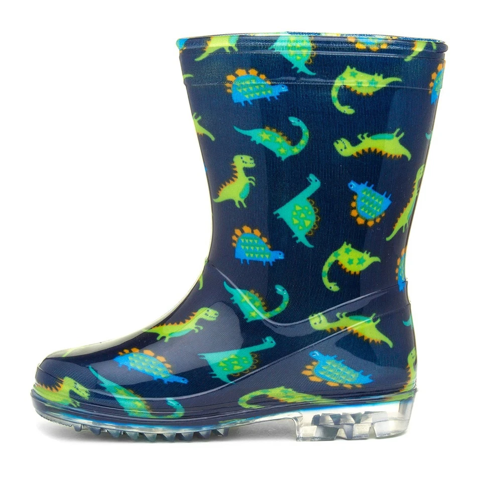 Boys Wellies Multi-Coloured Kids Navy Welly Green Wellington Dinosaur SIZE - Image 4 of 4
