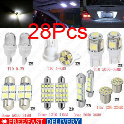 28Pcs Auto Car Interior LED Light Dome License Plate Mixed Lamp Set 