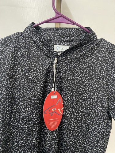 Greg Norman Black Hummingbird Printed Tulip Short Sleeve Golf Polo Women's Small - Picture 4 of 5