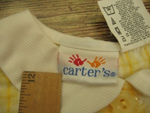 Vintage Girls Butter Yellow Plaid Bubble Romper Flower 3-6 Mo. Carter's Pastel - Picture 8 of 10