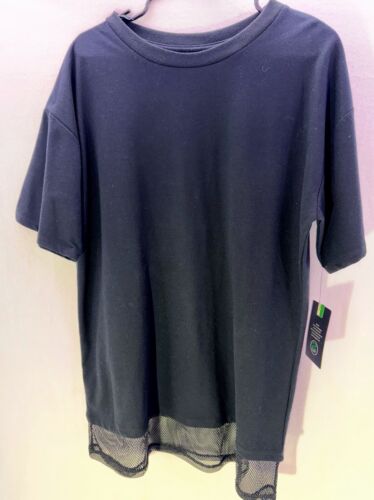 2 Liv Brand Women’s Medium T Shirt Black with Black Mesh Hem Short Sleeve NWT