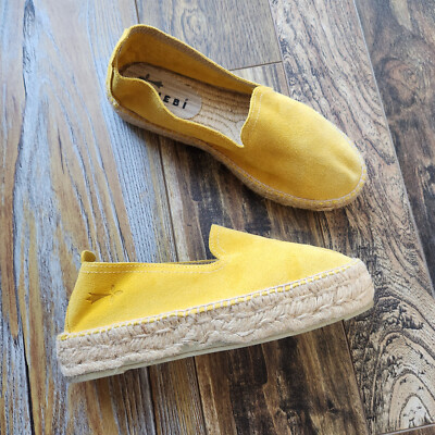 MANEBI $155 Hamptons Suede Jute Double Sole Espadrilles Slip-On Shoe Yellow EU39