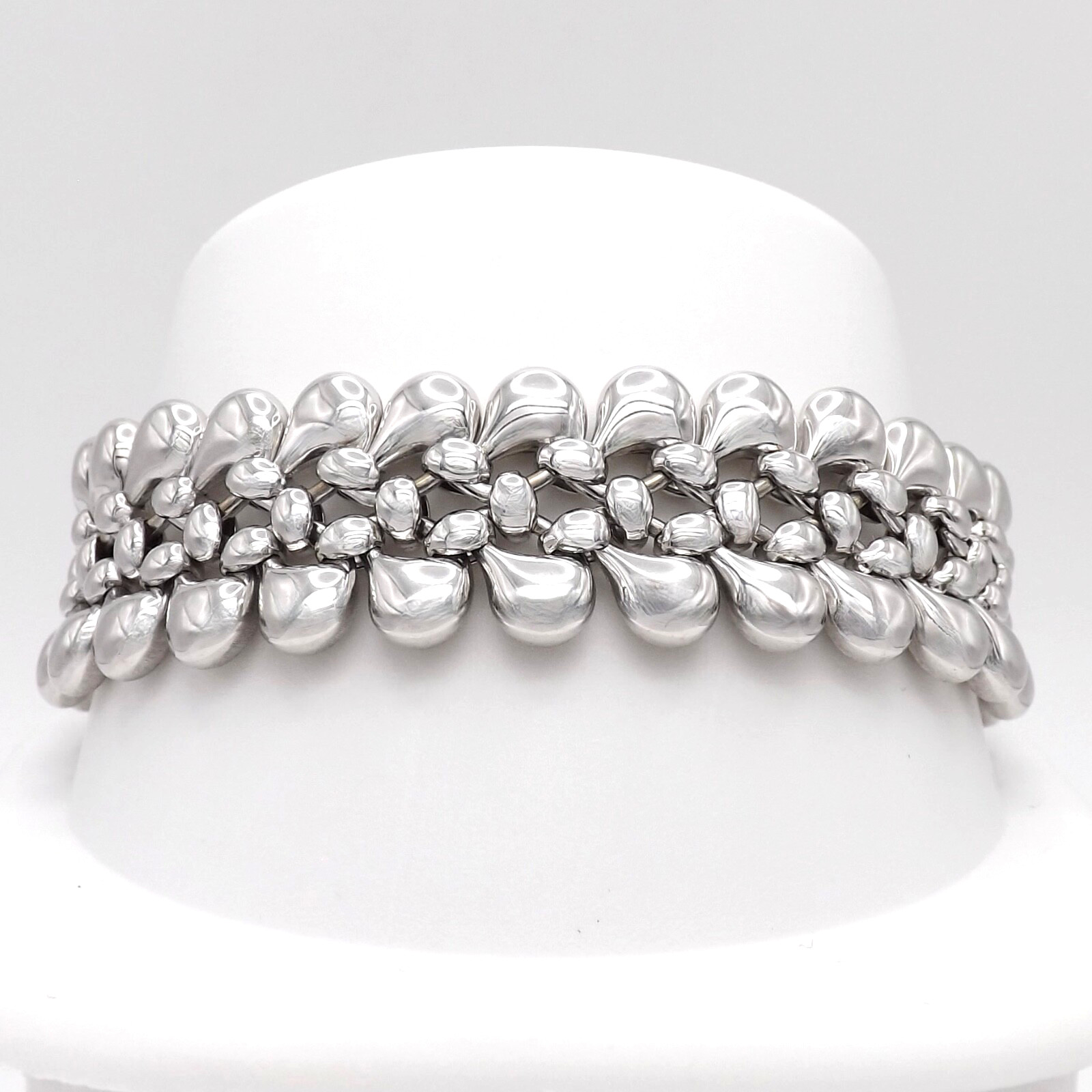 Solid 18k White Gold Flexible Link Wide Bracelet … - image 4