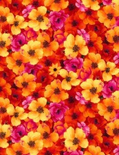 Fabric Flowers Night Blooms on Orange Cotton TIMELESS TREASURES 1/4 yard ORG7810