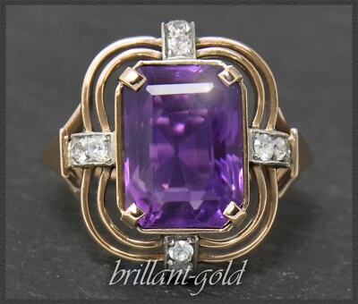 Antiker Amethyst & weißer Saphir Ring mit 7,40ct , Art Deco Cocktailring um 1930
