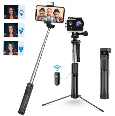 MPow 3-in-1 Wireless Selfie Stick Tripod Bluetooth Flash PA168A New - Fast Ship
