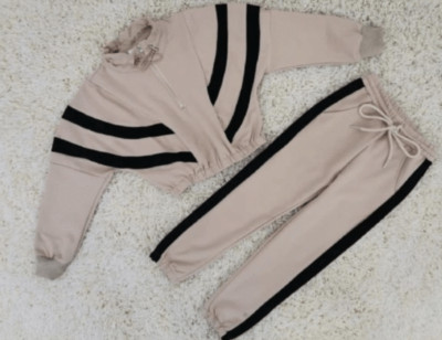 Mädchen Gestreift Trainingsanzug Set Cropped Top Gummizug Pullover Kinder Lounge Suit