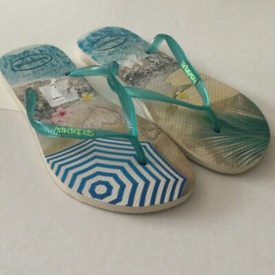HAVAIANAS SLIM PAISAGE FLIP-FLOPS AQUA BEACH PRINT