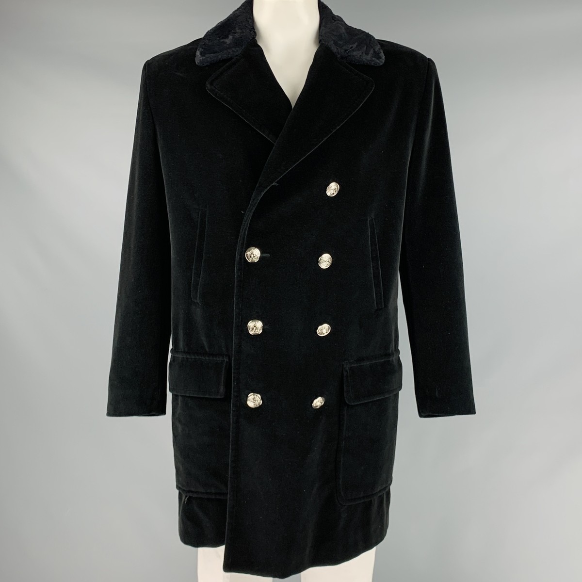 VERSACE JEANS COUTURE Size L Black Velvet Cotton Coat | eBay