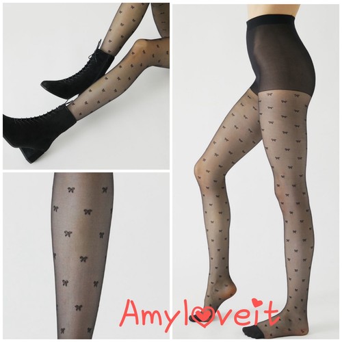 Urban Outfitters Bow Sheer Tights Black 