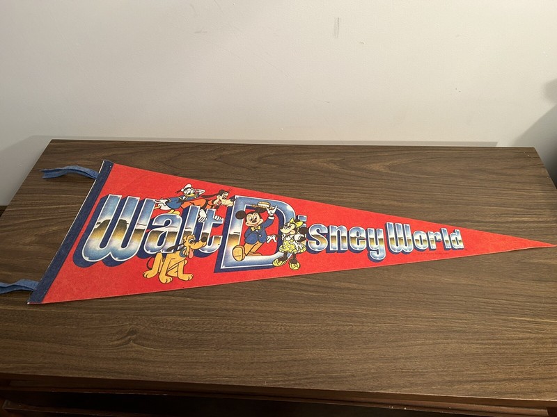 1980s Vintage Walt Disney World Pennant Mickey Mouse Donald Duck Pluto Goofy