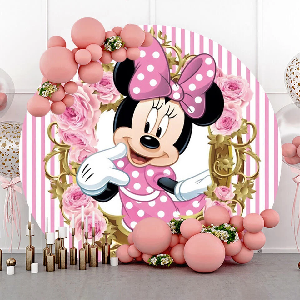 Round Minnie Mouse Backdrop Birthday Photo Background Party Studio Baby Shower - Image 2 of 4