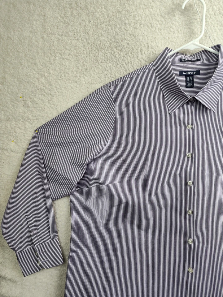 Lands End Women Top 22W Gray Cotton B Long Sleeve Button Up Wrinkle Free Shirt - Image 2 of 4