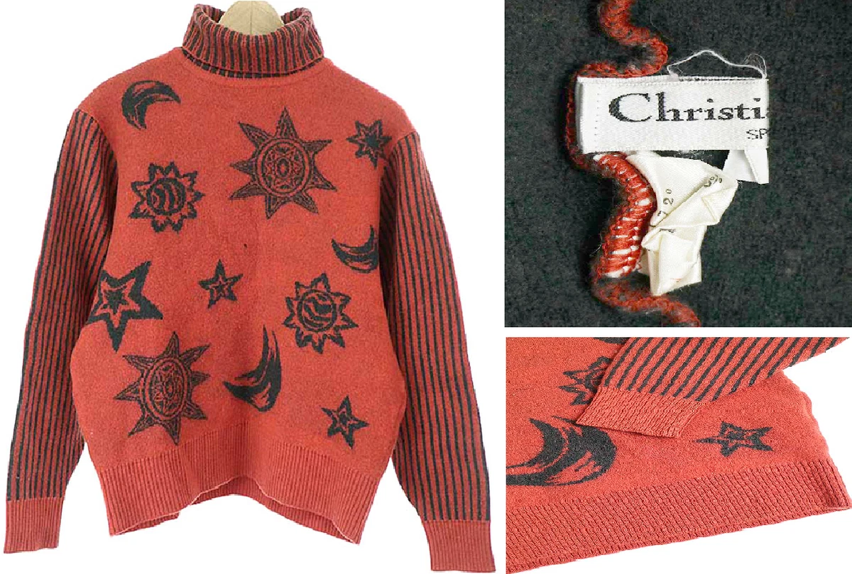 Christian Dior Vintage Wool Turtleneck Knit Sweater Red Women Size