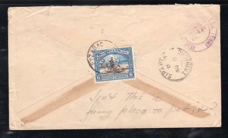 Trinidad 1935 Fyzabad to Chattanooga cover franked 6c Lake Asphalt, Scott 37