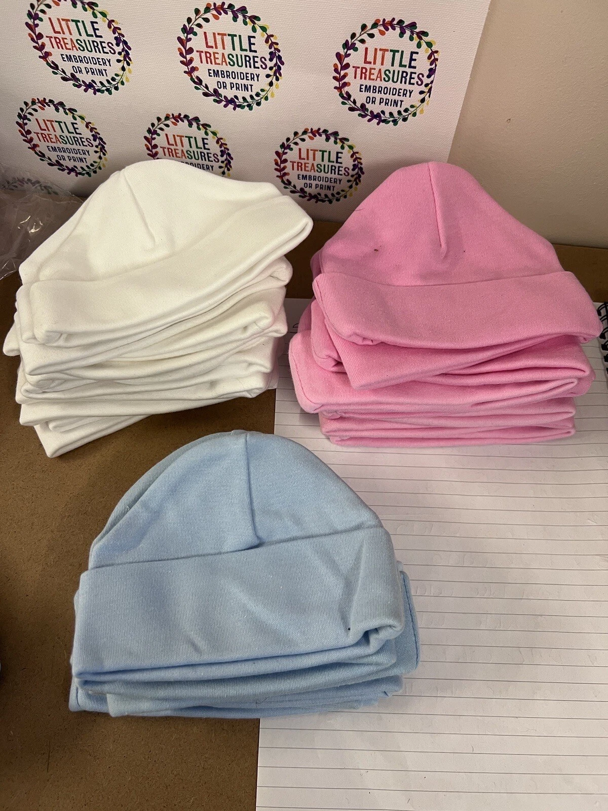 newborn baby hats cotton blanks personalisation Job Lot Clearance