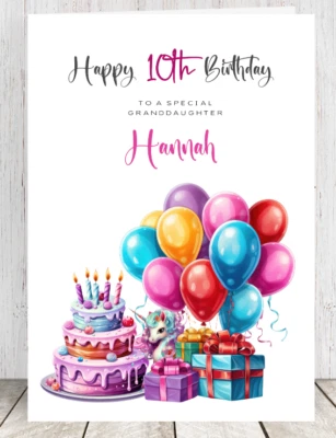 SYLVI DEL ART Personalised Birthday Card LARGE size A5 ANY AGE Granddaughter Girl Daughter