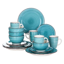 vancasso BELLA Dinnerware Set 16 Piece Turquoise Mugs Bowls Plates Set Stoneware
