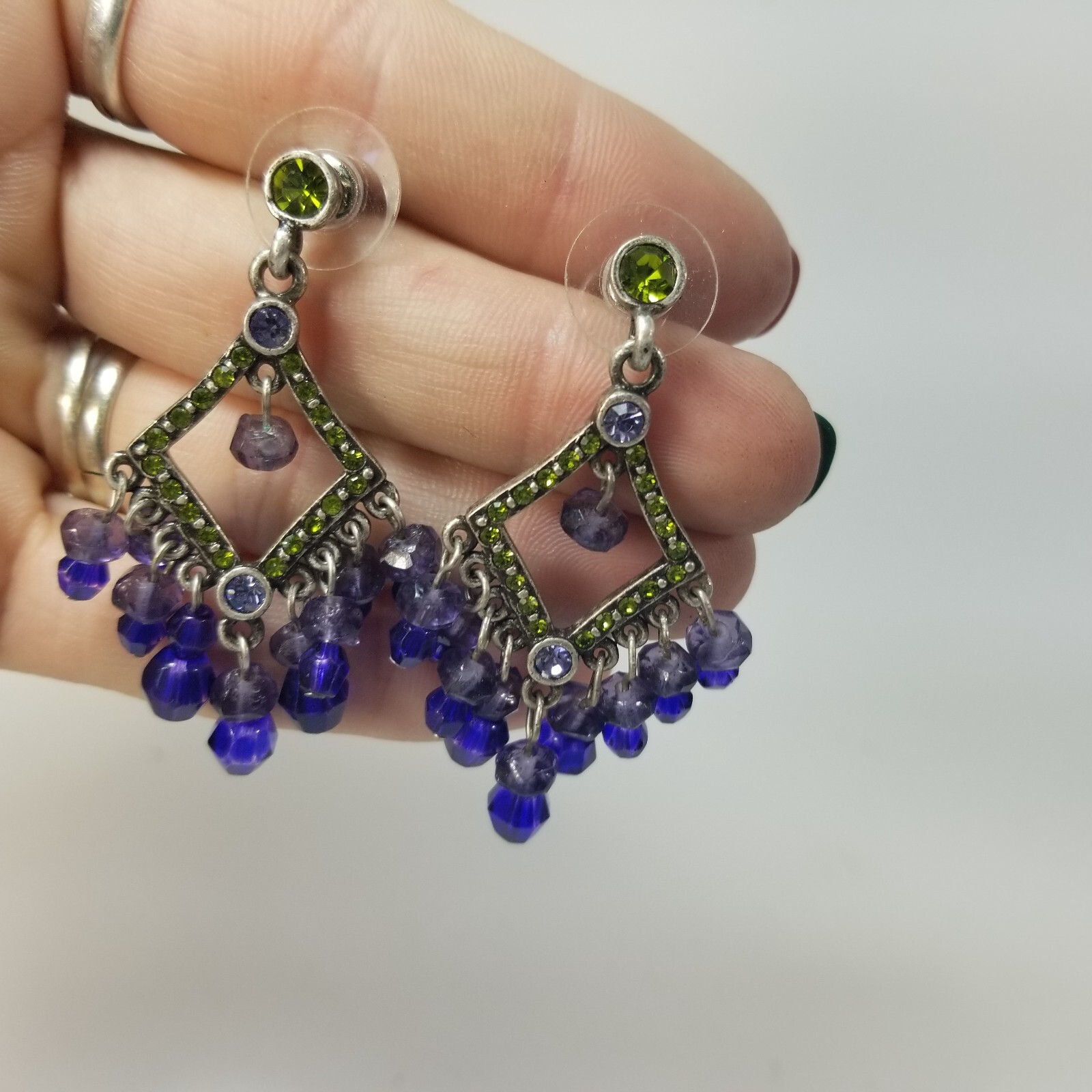 Blue Glass rhinestone drop dangle Boho Large Pier… - image 4
