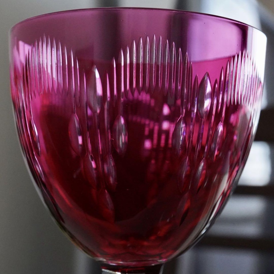 Old Baccarat Gold Red/Red Overlaid Molière Roemer Wine Glass Pair