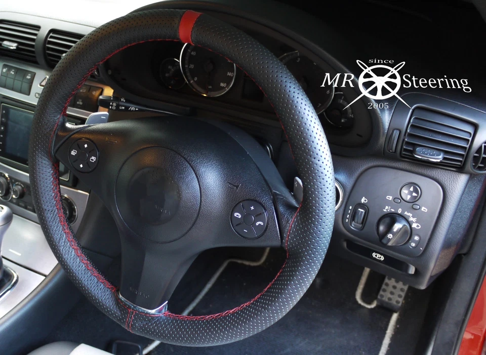 PARA MAZDA 3 MK1 2003-09 CUBIERTA VOLANTE CUERO PERFORADO + CORREA ROJO OSCURO Foto 2 de 4