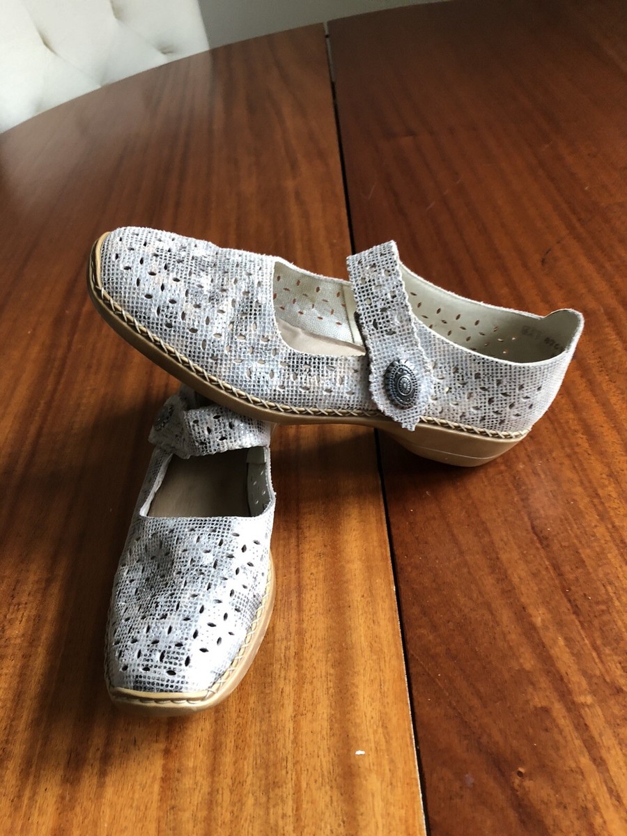 Rieker Beige Perforated Mary Jane Loafers RIEKER Beige Perforated Leather Mary Jane Wedge Flats US 8  main image 2