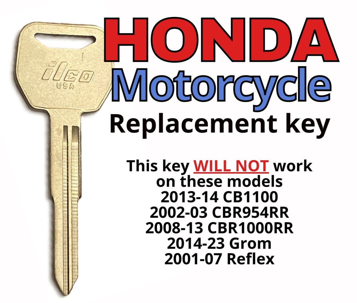 Honda Motorcycle Keys Replacement Spare Key Cut to Code 23232311