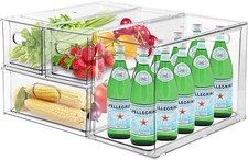4-Pack Clear Fridge Organizer Bins with Pull-Out Drawer-1 Large, 1 Tall, 2 Small